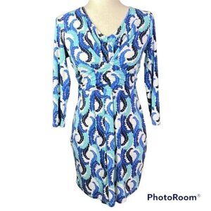 BODEN Wrap Dress Feathered Shades of Blue US 6 EUC